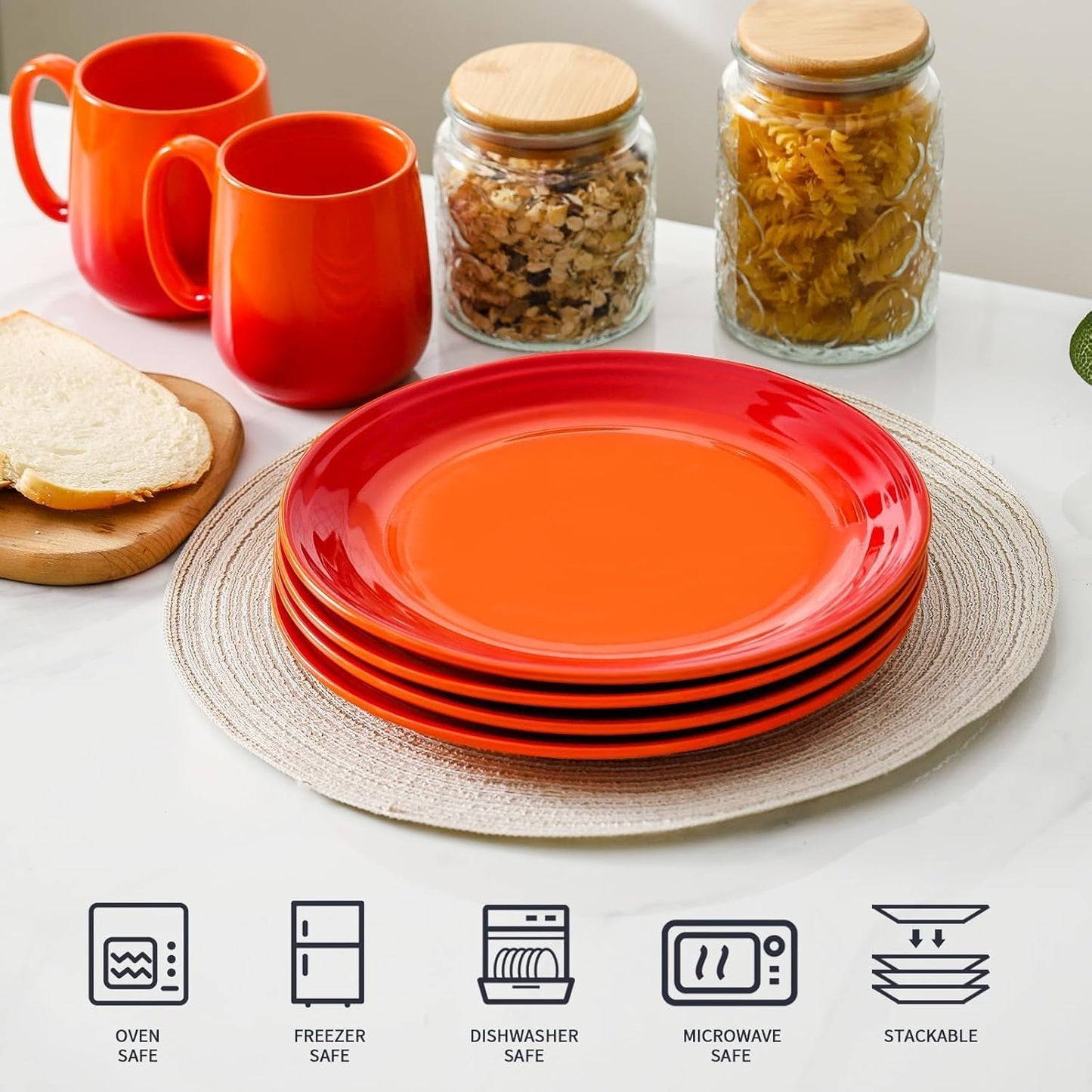 Hasense Ceramic Dinner Plates Set of 2, 10 Inch Premium Dinnerware Dishes, Salad Serving Plates Elegant & Durable, Oven, Microwave & Dishwasher Safe,Perfect for Family and Entertaining,Gradient Orange