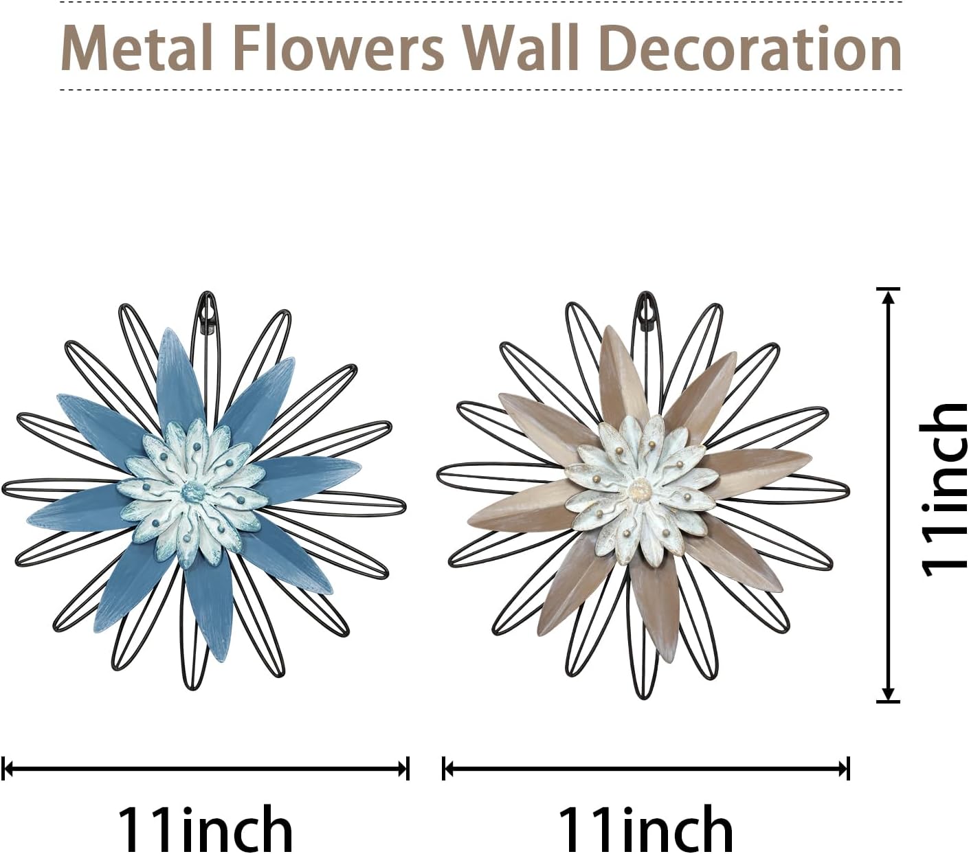 LIFFY Metal Flowers Wall Art Decor Set - 3D Multi-Layer Design Accent Wall Decor, 11 inches - Stunning Wall Art and Decor for Living Room, Bedroom, Sunroom and Outdoor Spaces