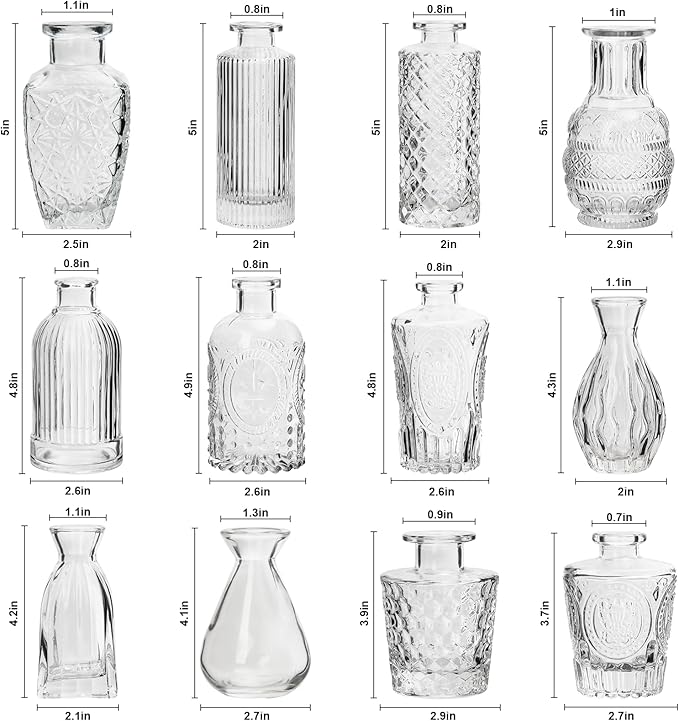 RUCKAE Small Clear Bud Vases Bulk 22 Pack Mini Flower Glass Vases for Centerpiece Table Wedding Decorations Home Decor Party(Transparent)