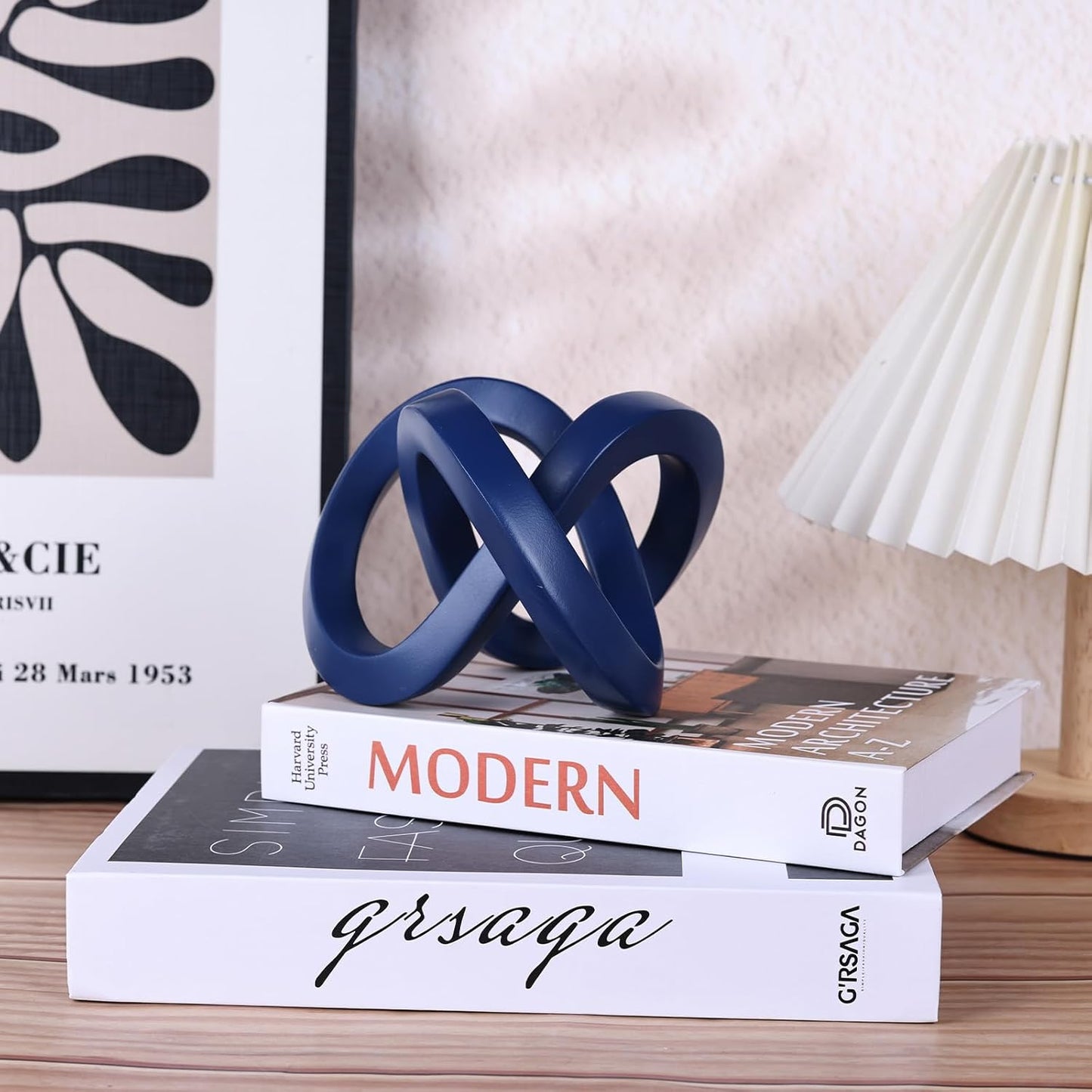 Knot Geometric Sculpture Decor,Mid Century Modern Abstract Figurines,Home Decor Statue,Bookcase Decor,Decorative Accents for Living Room, Coffee Table, Office Desktop, Shelf (Blue)