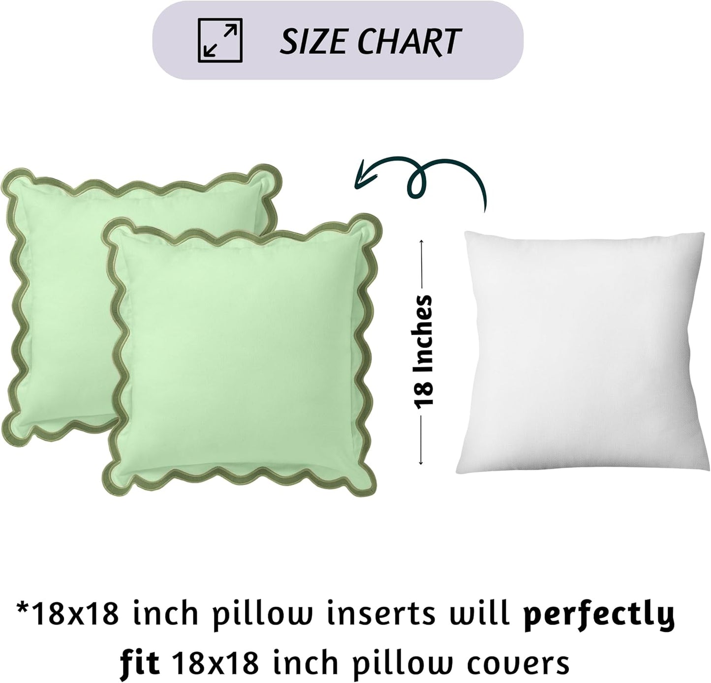 Folkulture Throw Pillow Covers | Set of 2 (18 x 18) Scalloped Pillow Cover | Decorative Pillows or Cute Outdoor Pillows | Boho Throw Pillows for Couch | Green Pillow Covers for Living Room