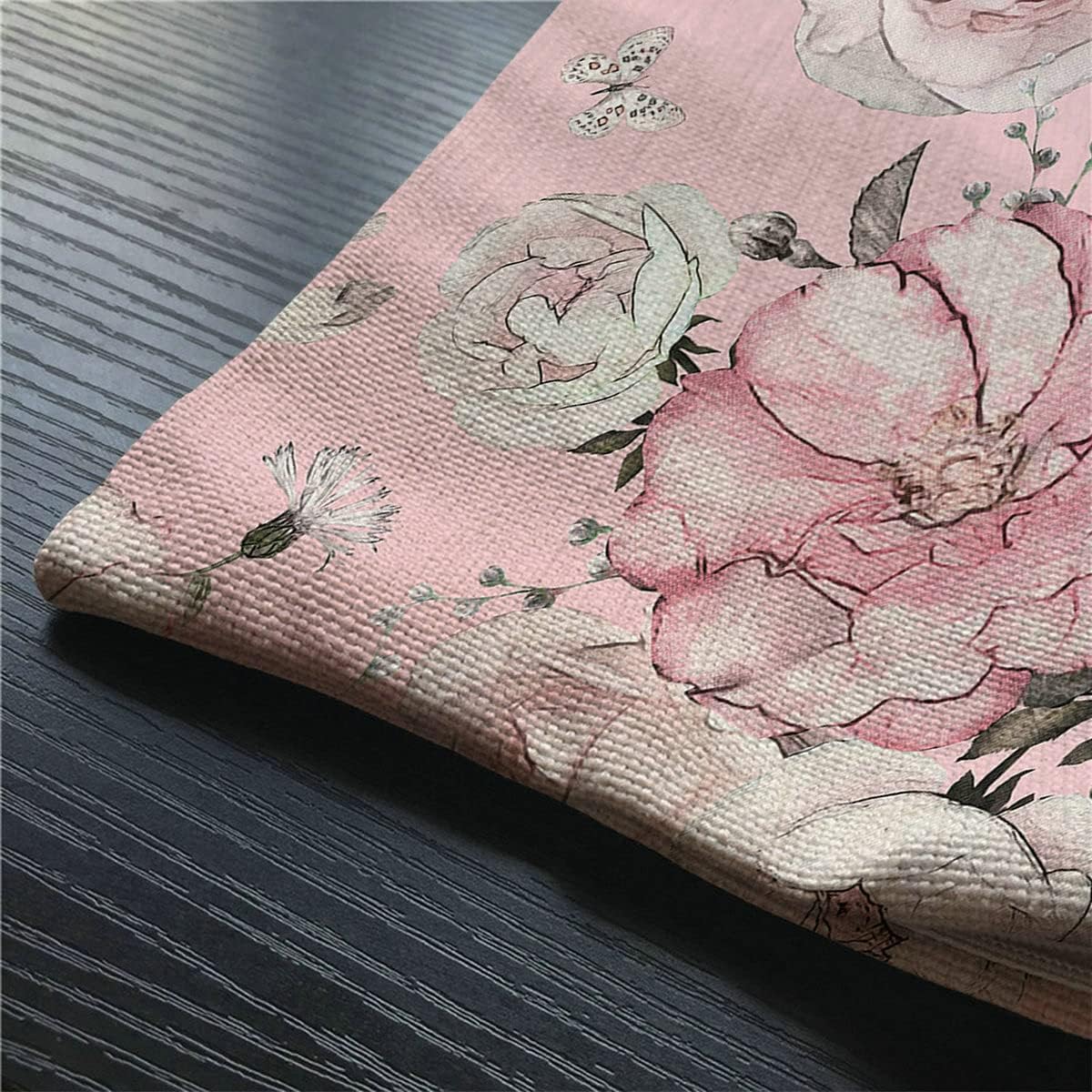 Floral Farmhouse Oblong Rectangle Throw Pillow Case Flowers And Leaves Pink Watercolor Floral Bolossom Flower Rose Spring Cotton Linen Cushion Cover Sofa Armchair Bedroom Livingroom 12x20 Inch