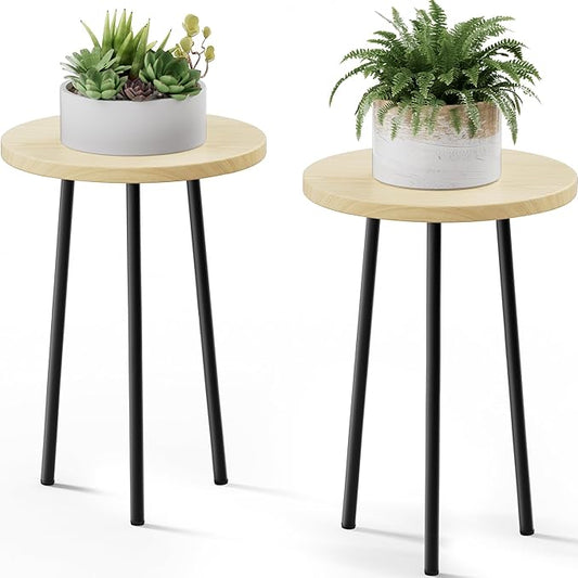 Plant Stand Indoor 2 Pack: Corner Wood 20 Inch Plant Stand Mid Century Modern Decor - Small Round Plant Table for Indoor Plants - Outdoor Plant Holder for Patio Living Room Bathroom Office (Burlywood)