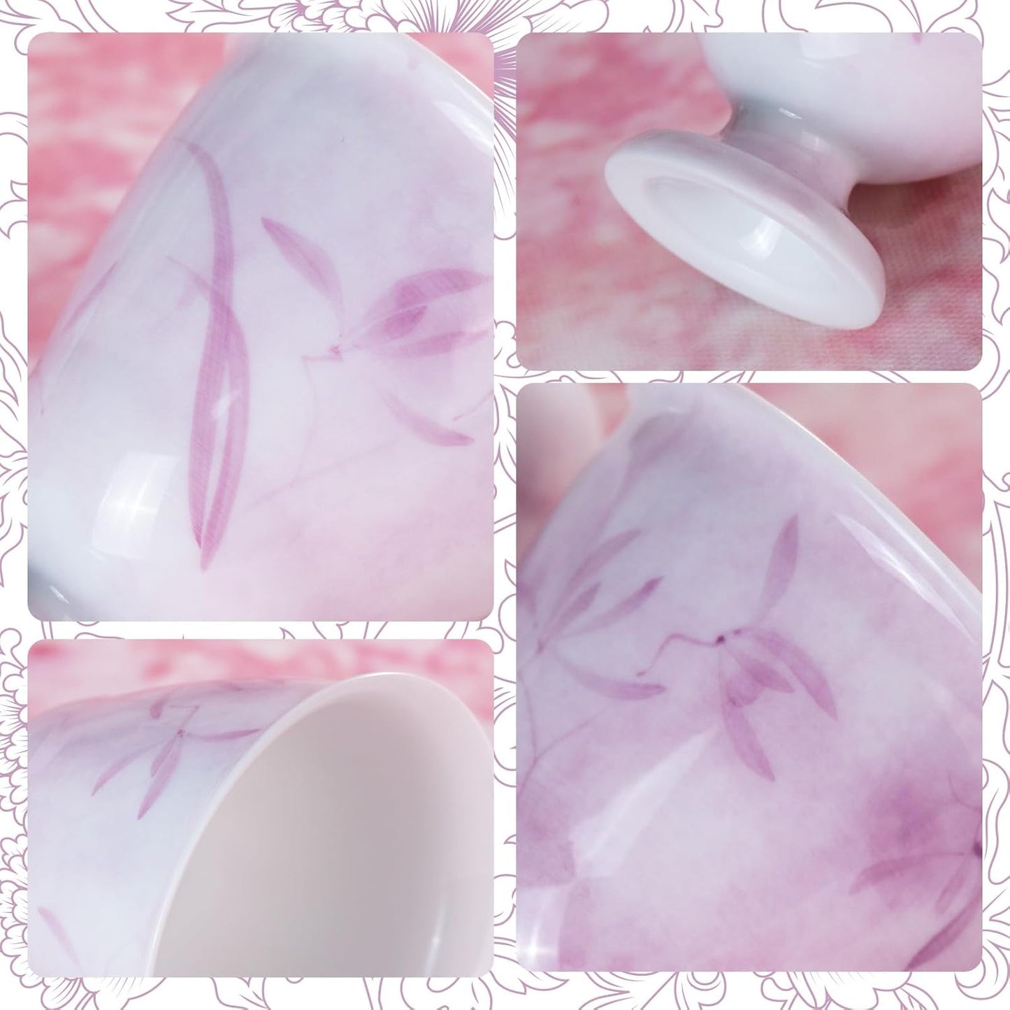 KAMMAK Ceramic Tea Cups Small, Cute Vintage Coffee Cup Set of 2, Porcelain Teacups Espresso Mug, 2.8oz Hand Painted Chinese Afternoon Tea Party Mugs, Birthday Gift for Women Men, Youlan Flower