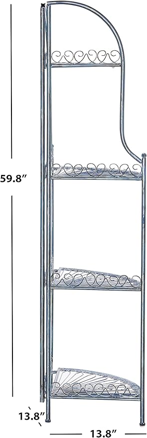 SAFAVIEH PAT5013C Outdoor Collection Abarrane Antique Blue Wrought Iron 4-Tier Corner Shelf