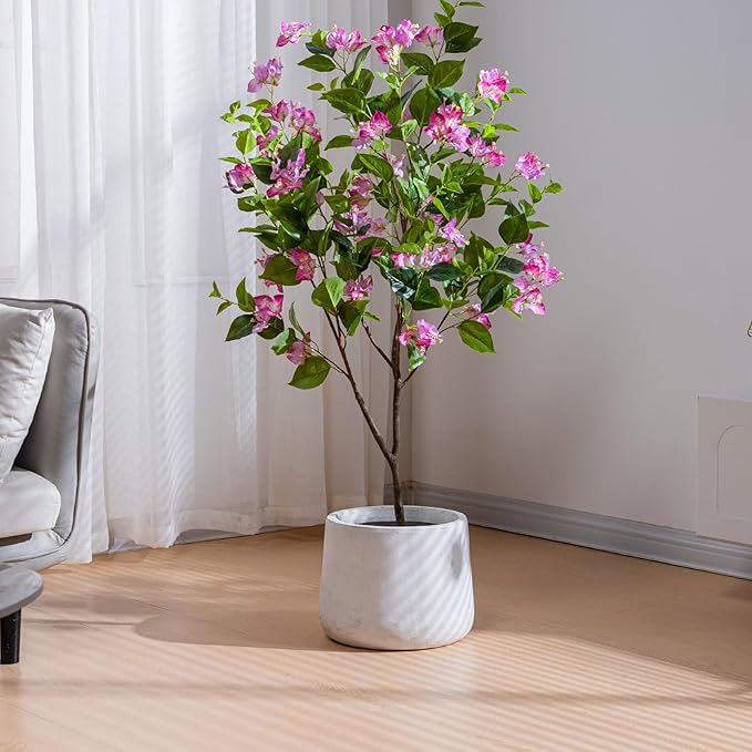 4FT Artificial Bougainvillea Tree Artificial Tree Tall Potted Fake Bougainvillea Trees for Outdoor Indoor Lifelike Potted Faux Plants with Wood Trunk and Flowers Office Wedding Home Decor