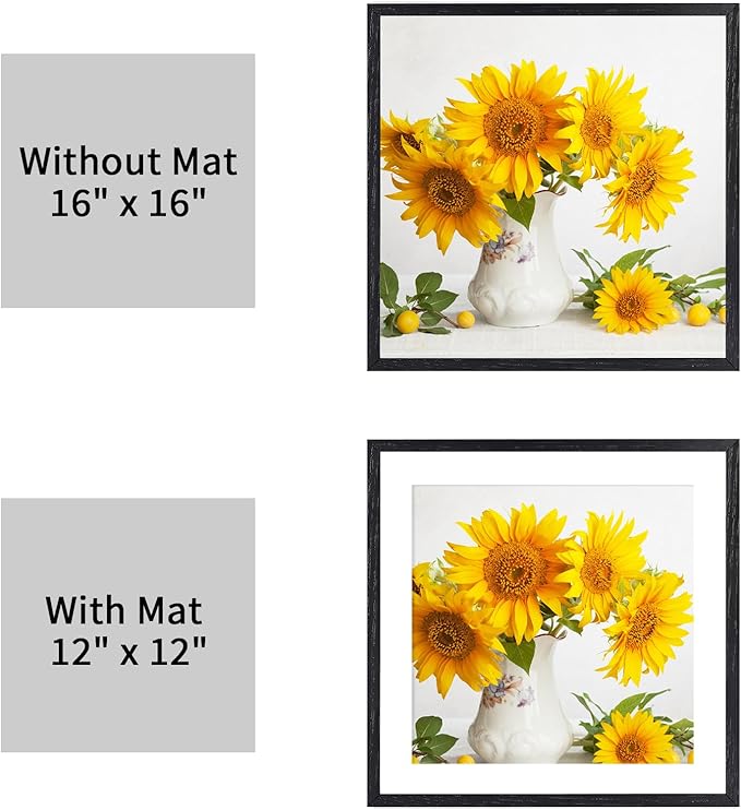 16x16 Black Picture Frames for Wall - Minimalist 16x16 Oak Wood Frames, 16"x16" Picture Frame Wood, Natural Solid Wooden Picture Frames for Wall Art Photo and Prints (1 Pack, Black)