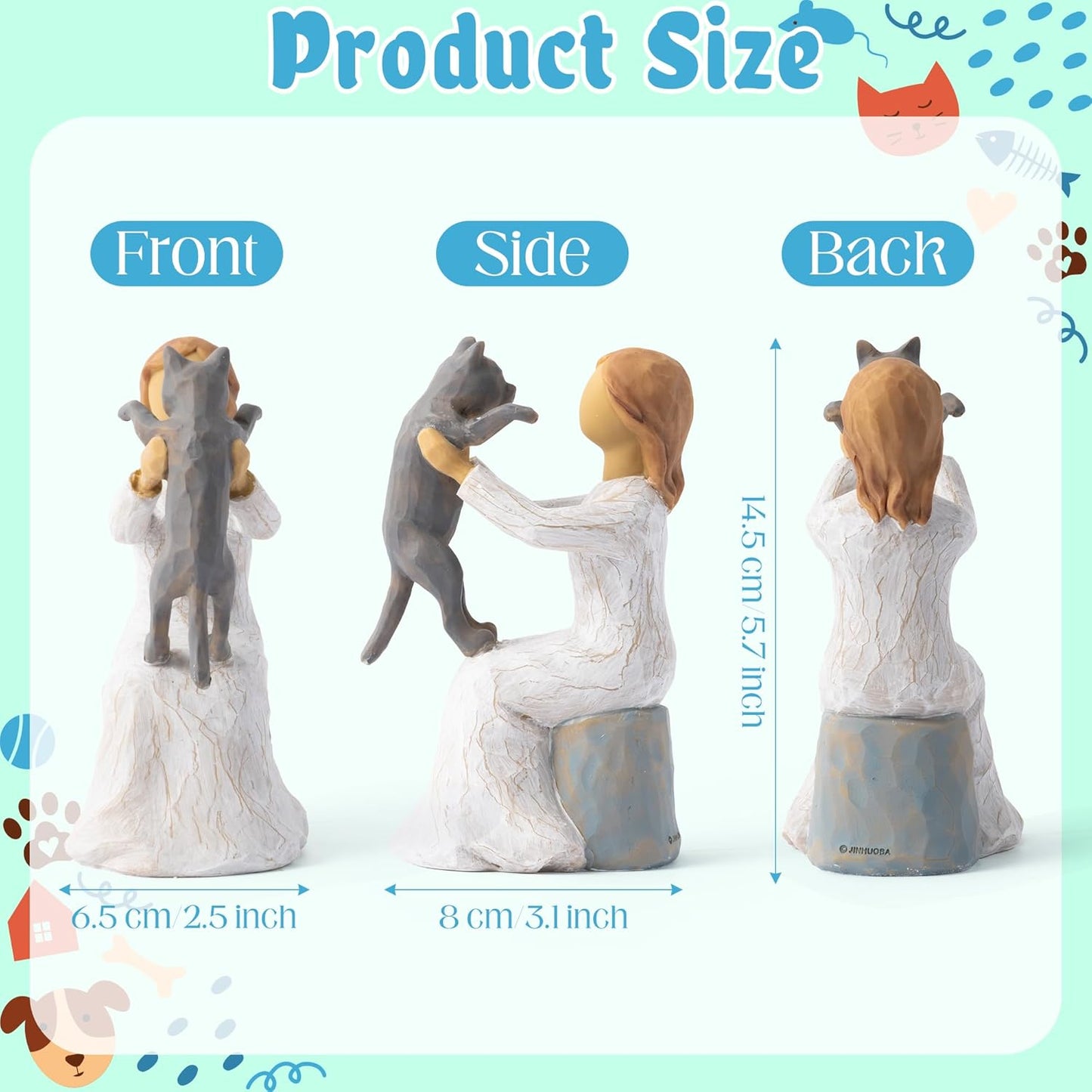 Love My Cat Figurines Statue - Cat with Angel Hand-Painted Sculpted Statue Table Topper Decor for Pet Lover Home Room Office Desktop Christmas Birthday Party Favor Housewarming Friendship Gift