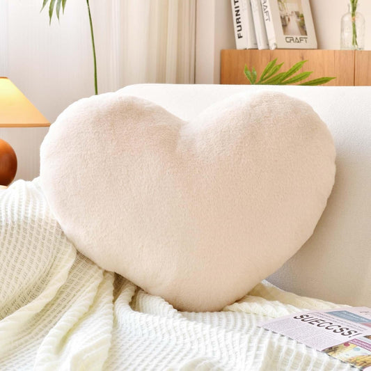 Beige Heart Pillows, Cute Heart Decorative Pillow, Heart Shaped Throw Pillows for Bed, Faux Rabbit Fur Plush Hoom Decor Pillow Cushion for Chair Sofa Living Room (Mini 12.9" x 9.8")