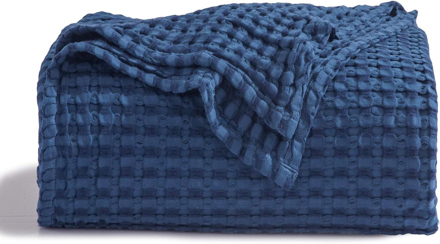 Bedsure Cooling Cotton Waffle Weave Blanket - Lightweight Breathable Blanket of Rayon Derived from Bamboo for Hot Sleepers, Luxury Throws for Bed, Couch and Sofa, Navy, 50x70 Inches