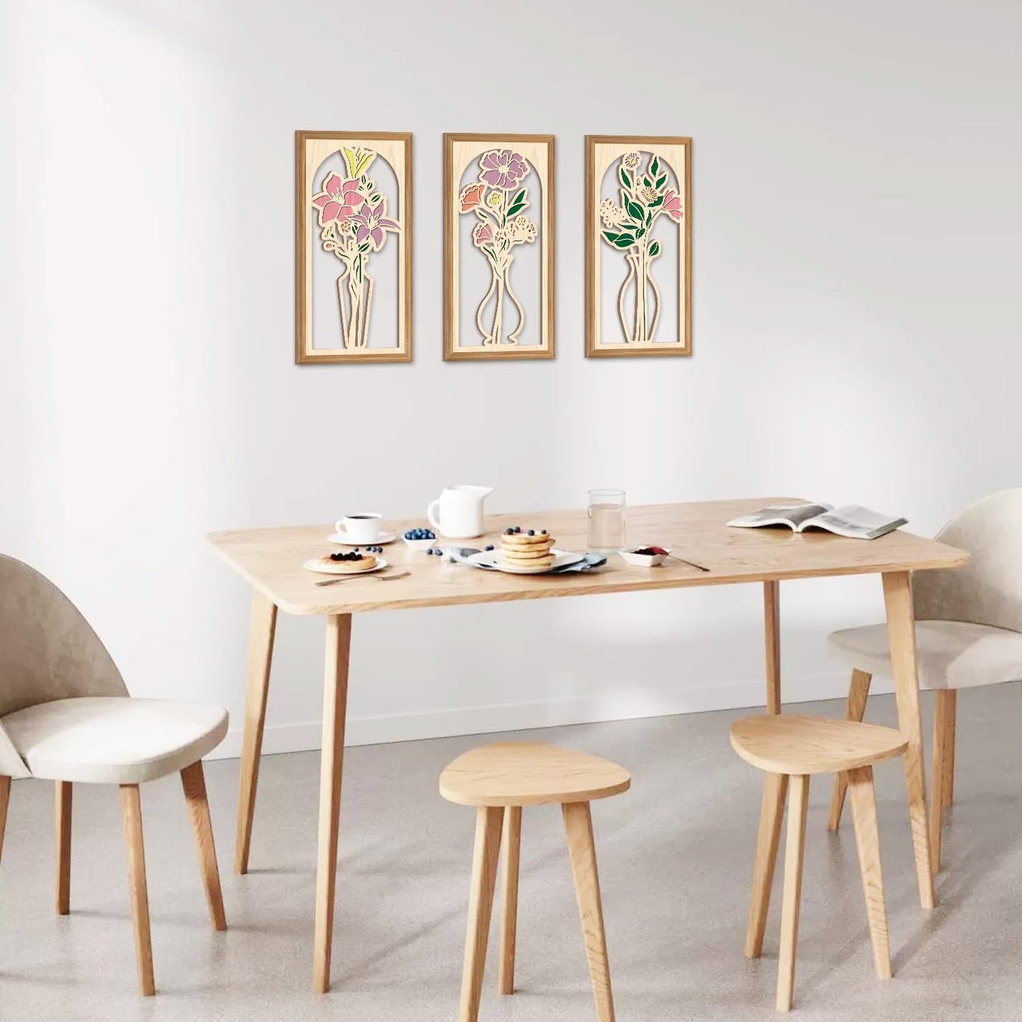 IARTTOP 3 Pcs Boho Flower Vase Wooden Wall Decor Minimalist Floral Farmhouse Decor Botanical Wood Wall Art Bohemian Flower Artwork for Bathroom Living Room Bedroom Housewarming Gifts 7.9 x15.8 Inch