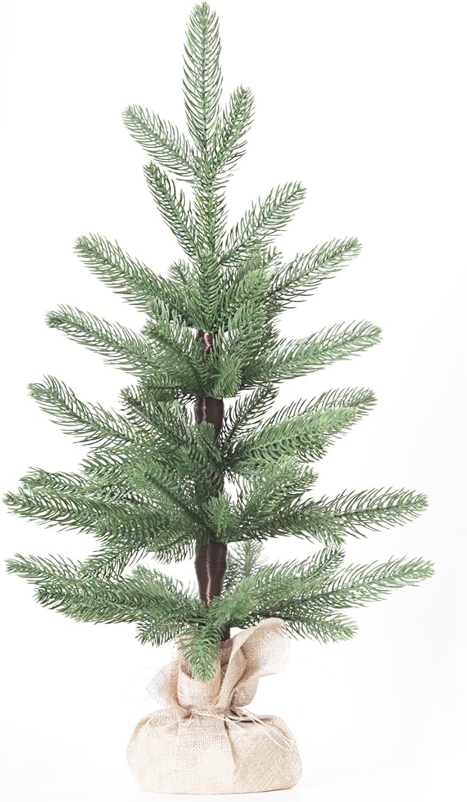 Tabletop Christmas Tree Artificial 24IN Realistic Mini PE Xmas Tree for Table Desk Home Christmas Decorations 2FT