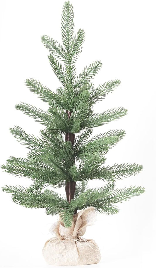 Tabletop Christmas Tree Artificial 24IN Realistic Mini PE Xmas Tree for Table Desk Home Christmas Decorations 2FT