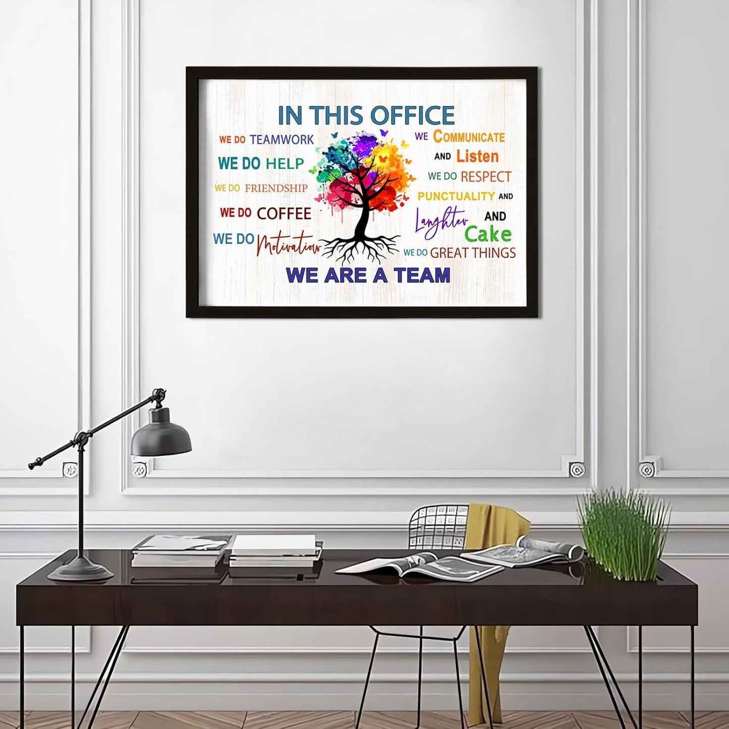 In This Office We Are A Team Wall Decor 24x18 Inch Frame Office Inspirational Wall Art, Motivational Teamwork Wooden Hanging Sign