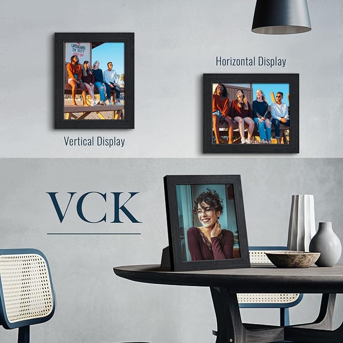 VCK 8x10 Picture Frame Set of 3 - Black Oak, Natural Textured Exclusive Wood Picture Frame, Table Display or Wall Hanging