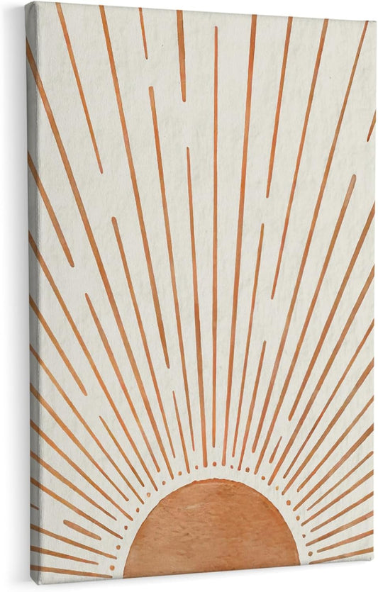 HIWX Vintage Abstract Boho Sun Framed Canvas Painting Wall Art Decor, Bohemia Boho Sunrise Sunshine Wall Art Artwork Home Decoration For Living Room Yoga Bedroom Bathroom 16x24 Inch