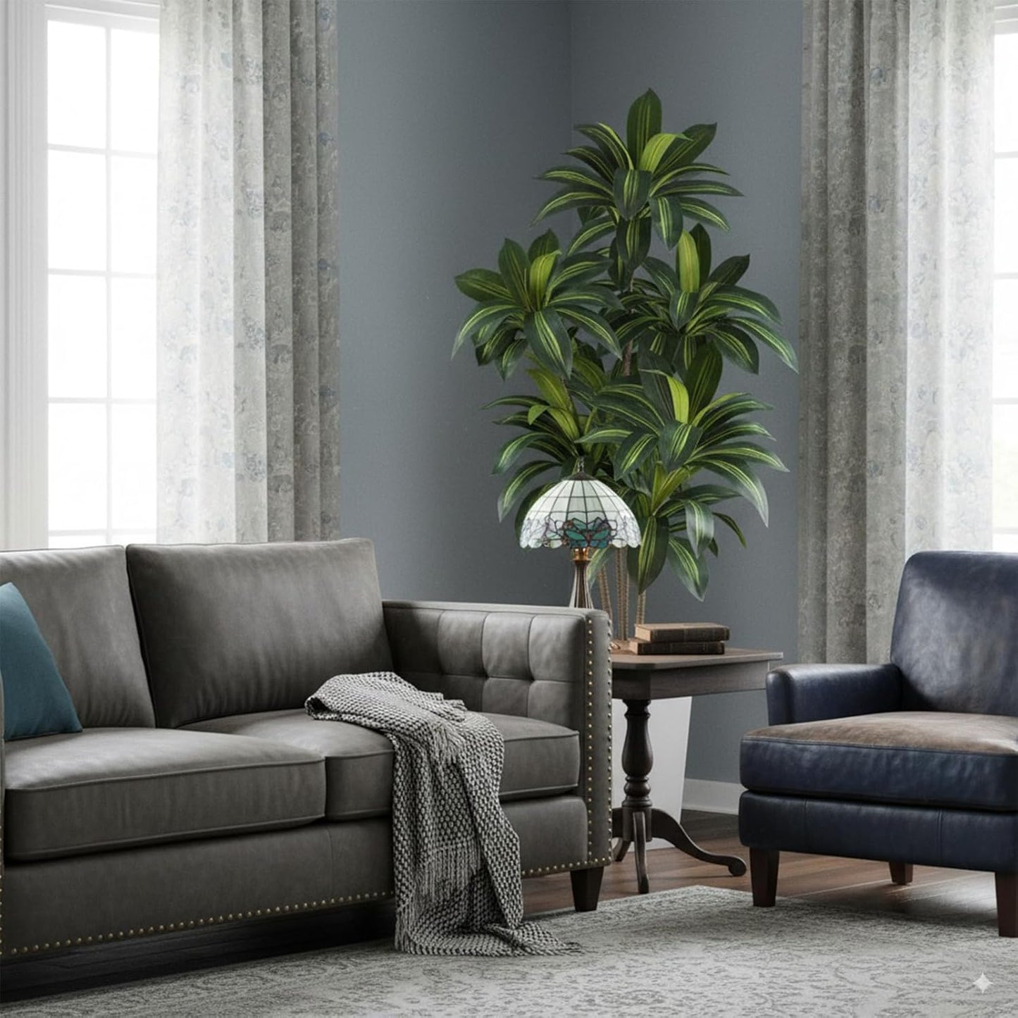 Dracaena Tree 6FT Artificial, 72in Tall Faux Dracaena Tree with 15.7 White Planter, Fake Potted Tree for Indoor & Outdoor Home Office Decor