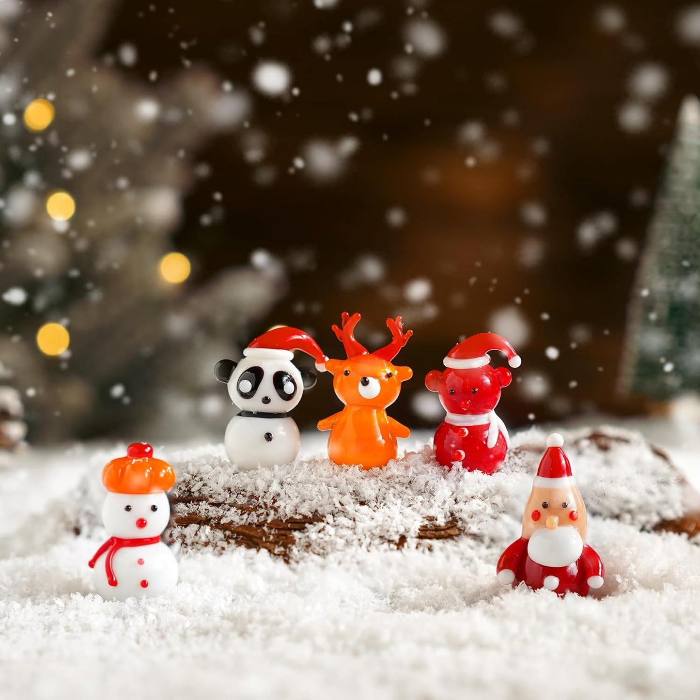 H&D HYALINE & DORA Set of 5 Mini Blown Glass Christmas Figurines Collectible Handmade Art Glass Christmas Figurines Decor for Party Supplies