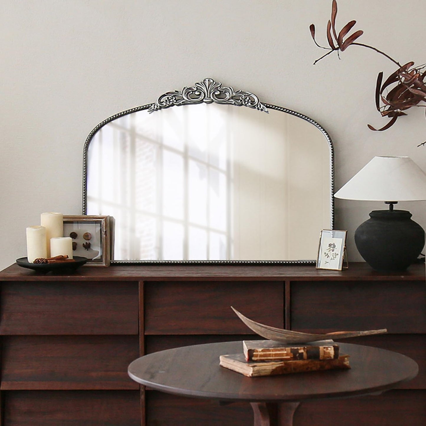 Micasso Vintage Baroque Silver Mirror: 29" x 36" French Vintage Mirror - Traditional Ornate Decorative Arched Mirrors for Wall/Bathroom/Entryway/Fireplace/Hallway - Home Decor for Living Room