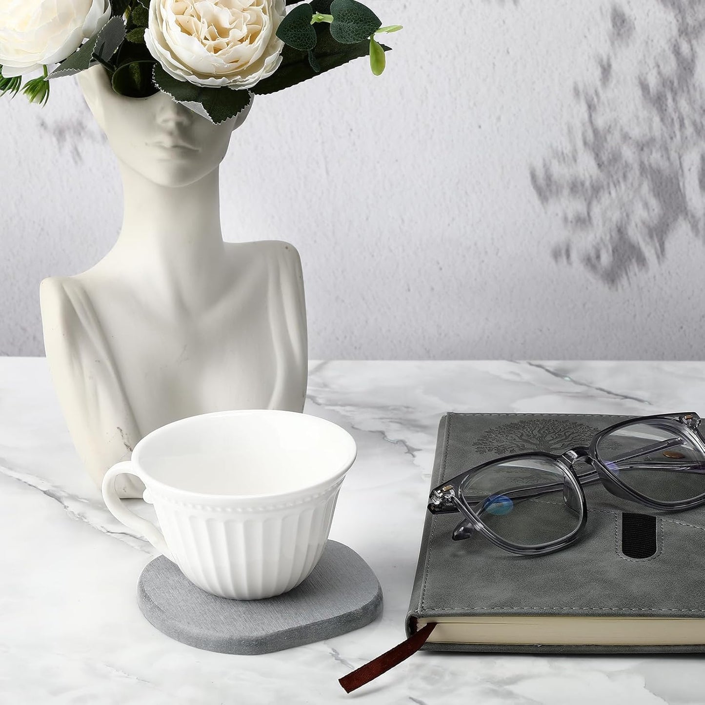 Diatomaceous Earth Coaster ，Set of 4，Unique White Absorbent Coasters for Drinks，Modern Aesthetic Instant Dry Stone Drink Coasters（4,Light Grey）