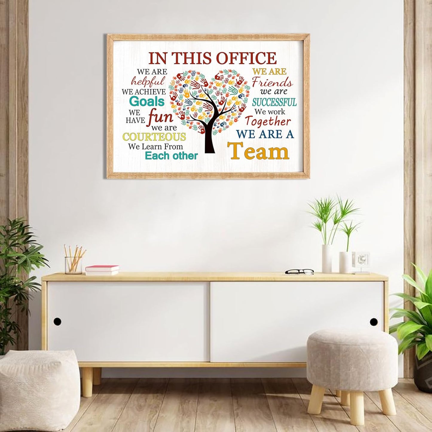 In This Office We Are A Team Wall Decor 24x18 Inch Frame Office Inspirational Wall Art, Motivational Teamwork Wooden Hanging Sign