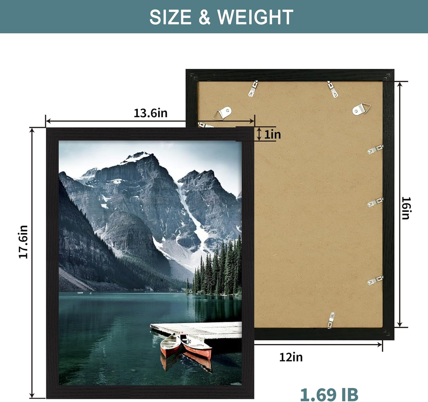 iRahmen 12x16 Picture Frame Set of 2 with Plexiglass, Wood Black Poster Frames Display 12 x 16 Photos for Wall Mounting Horizontal and Vertical