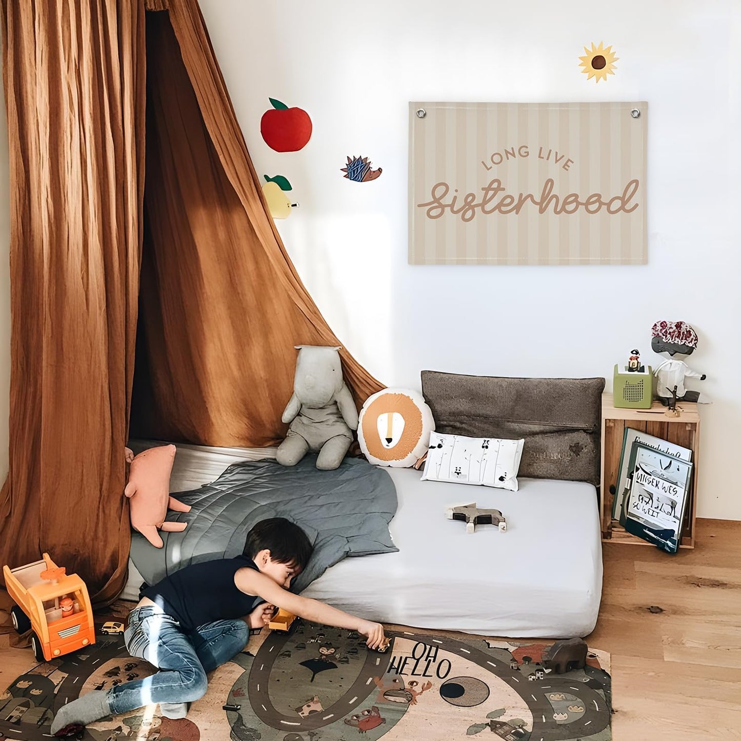 Girls Room Decor Long Live Sisterhood Linen Hanging Banner Flag Pink Stripes Banner for Toddler Playroom Wall Decor for Kids Bedroom Dorm Toddler Decorations Trendy Room 30x20,girlroom