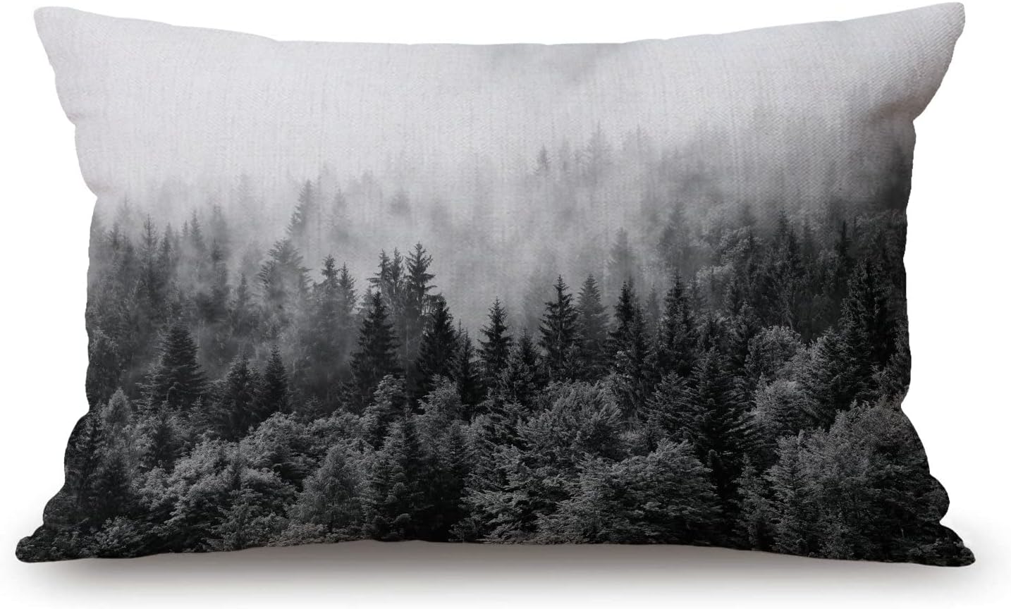 Misty Forests Farmhouse Pillow Covers 12" x 20" Lumbar Pillow Covers Home Decorative Cotton Linen Cushion Case for Sofa Couch Housewarming Family Room Décor