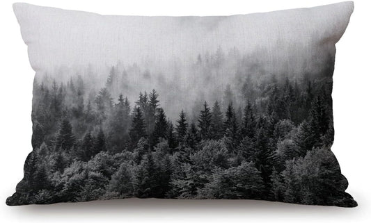 Misty Forests Farmhouse Pillow Covers 12" x 20" Lumbar Pillow Covers Home Decorative Cotton Linen Cushion Case for Sofa Couch Housewarming Family Room Décor