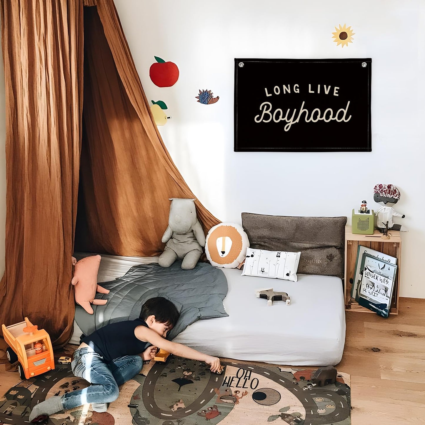 Long Live Boyhood Banner Boy Room Decor, Black Banner Flag Nursery Playroom Wall Decor for Bedroom Living Room Dorm Toddler Decorations Teen Boy Room Decor for kid banner Wall Hanging Linen Flag 30x20