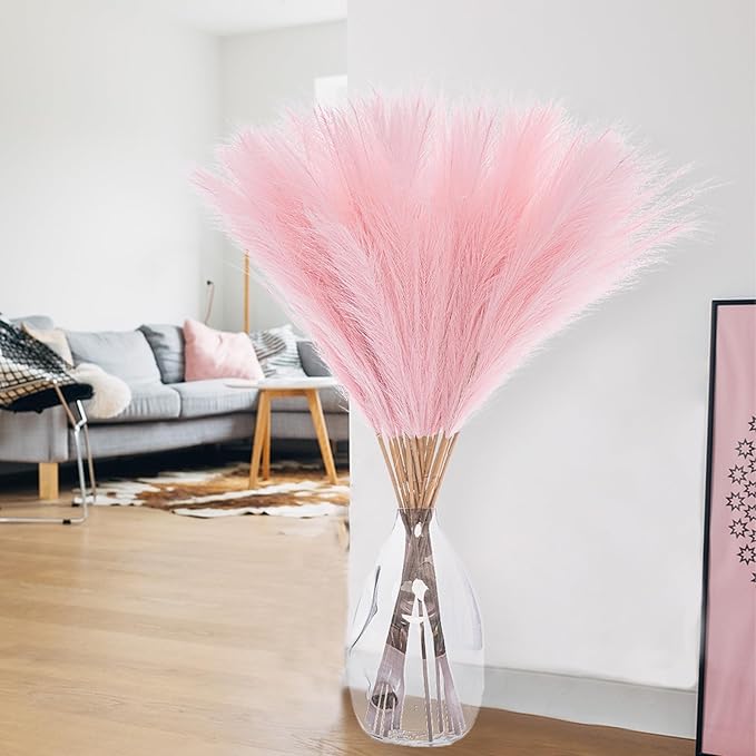 38" Faux Pampas Grass - 10 Stem Tall Pink Decor Artificial Fluffy Pampas Grass for Boho Home Wedding & Mothers Day