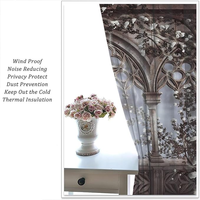 Vintage Castle Blackout Curtains，Gothic Style Romantic Mid-Century Pattern Drapes Window 2 Panel Rod Pocket Curtain for Bedroom Living Room Decor 21" W X 54" L