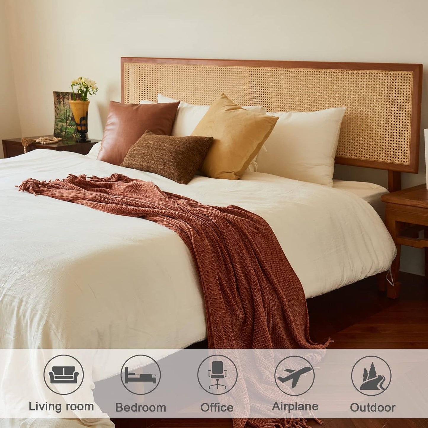 lifein Throw Blanket for Couch, Soft Boho Bed Throw,Cozy Burnt Orange Chenille Knitted Small Spring Lightweight Throw(Rust,50 * 60")