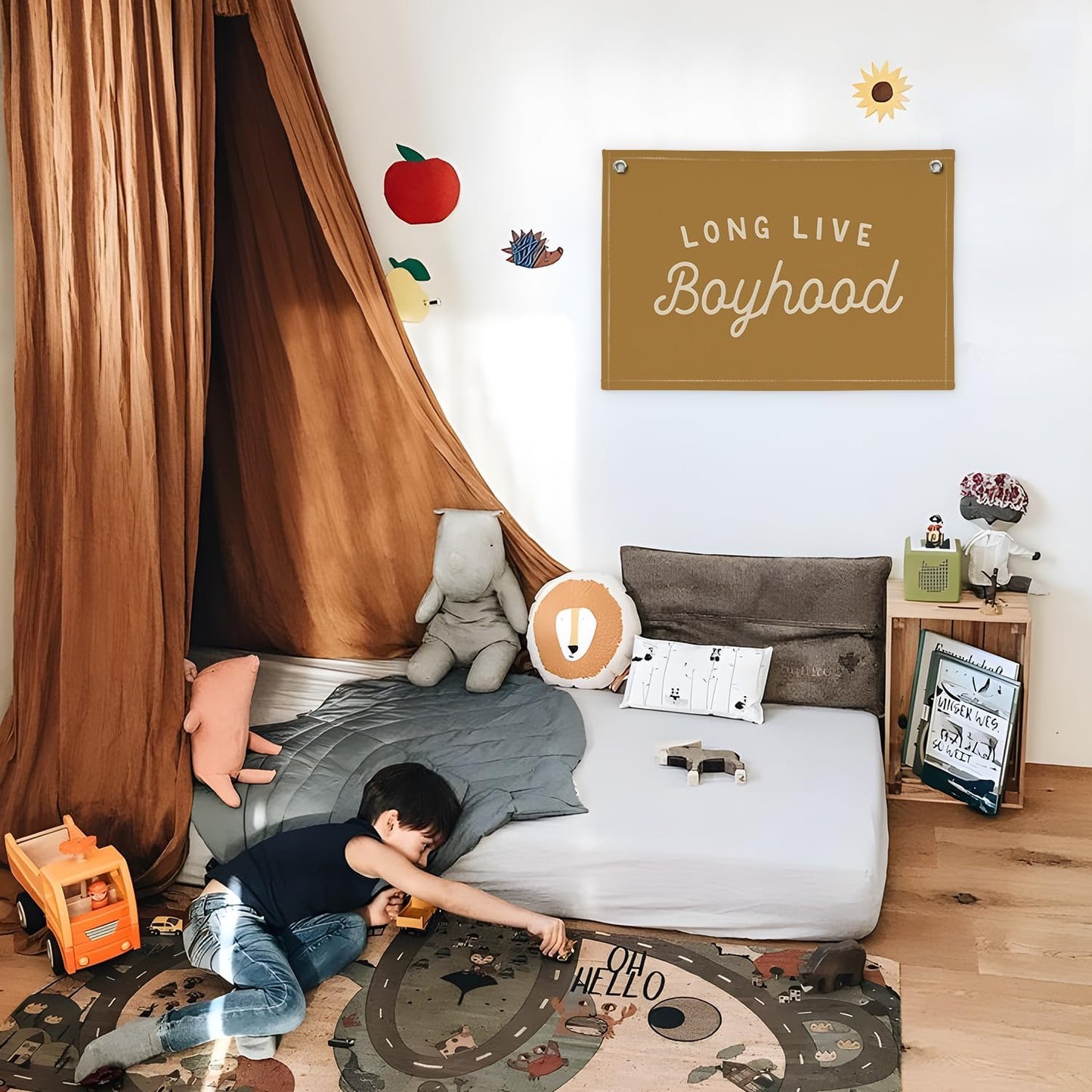 Long Live Boyhood Orange Fall Banner Boy Room Decor,Banner Flag Nursery Playroom Wall Decor for Boys Bedroom Living Room Dorm Toddler Decorations for Kid Banner Wall Hanging Flag Linen Banner 30x20