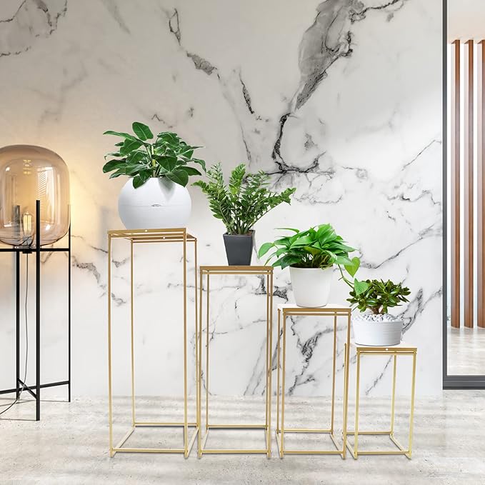 4Pcs Golden Metal Rectangular Flower Stand for Wedding Decorations, Easy to Install, DIY Fun, Unique Design