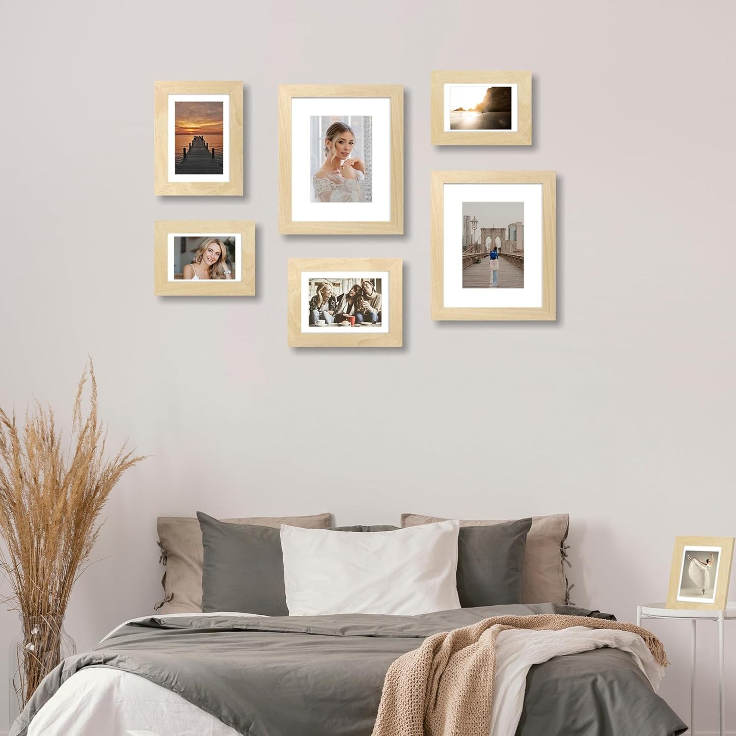 iRahmen 4x6 Picture Frame Set of 2, Wood Photo Frame with HD Glass - Display Pictures 3.5x5 with Mat or 4 x 6 without Mat for Horizontal or Vertical Tabletop and Wall Mounting