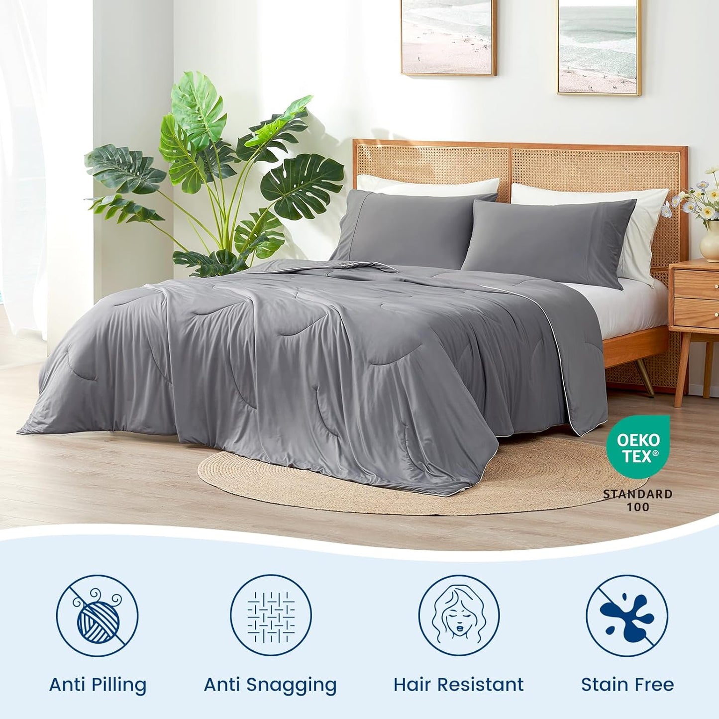 Cozy Bliss Cooling Comforter King Size Dual-Sided, Ultra-Soft Cooling Blankets for Hot Sleepers and Night Sweats, Breathable Lightweight Silky Smooth, Dark Grey