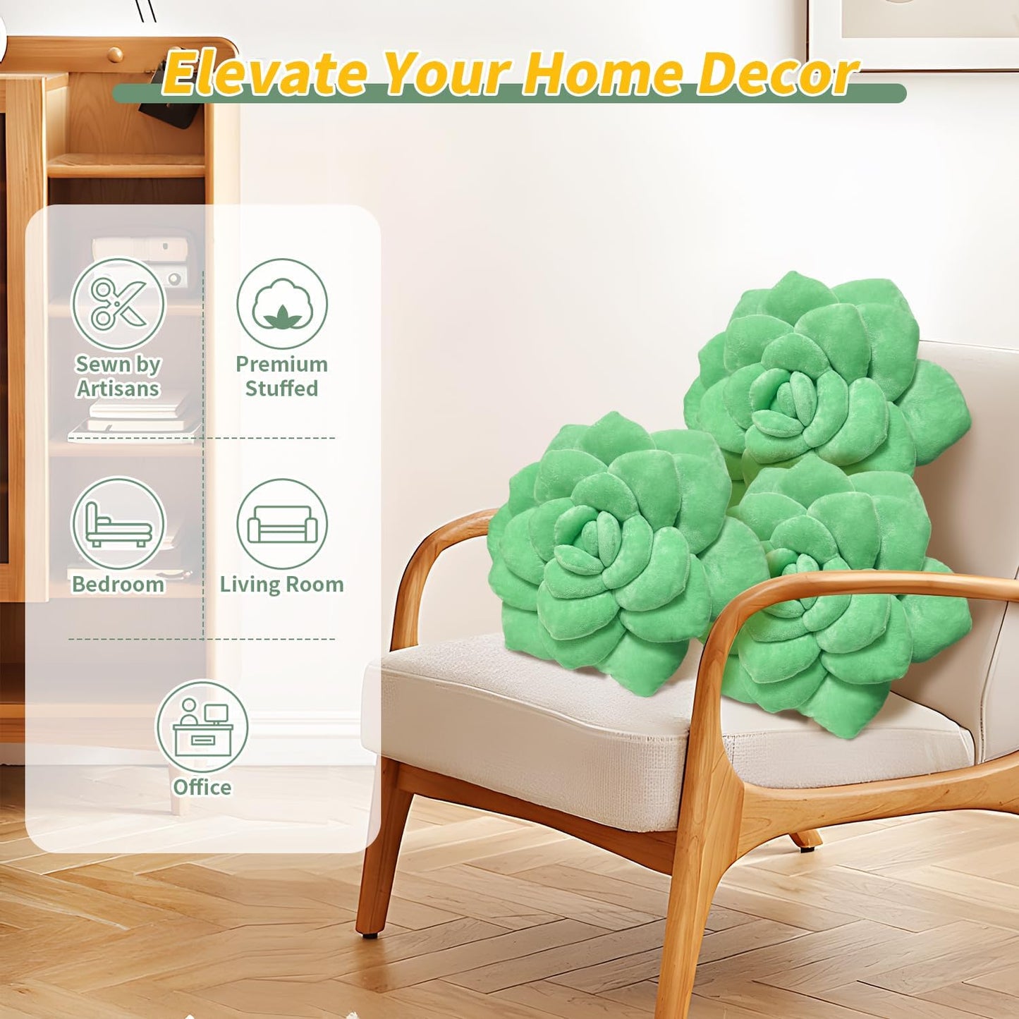 Fleshy Greenery Plush Cushion – Hand-Stitched 3D Flower Throw, Botanical-Shaped Accent for Bedroom, Living Room, and Home Décor 25cm/9.84in