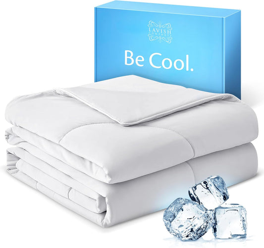 Lavish Comforts® Cooling Comforter for Hot Sleepers│Cooling Travel Blanket with Travel Bag │Couch Blanket Breathable Cold Bedding for Menopause Night Sweats│Lightweight Summer Bedding │Twin XL Grey