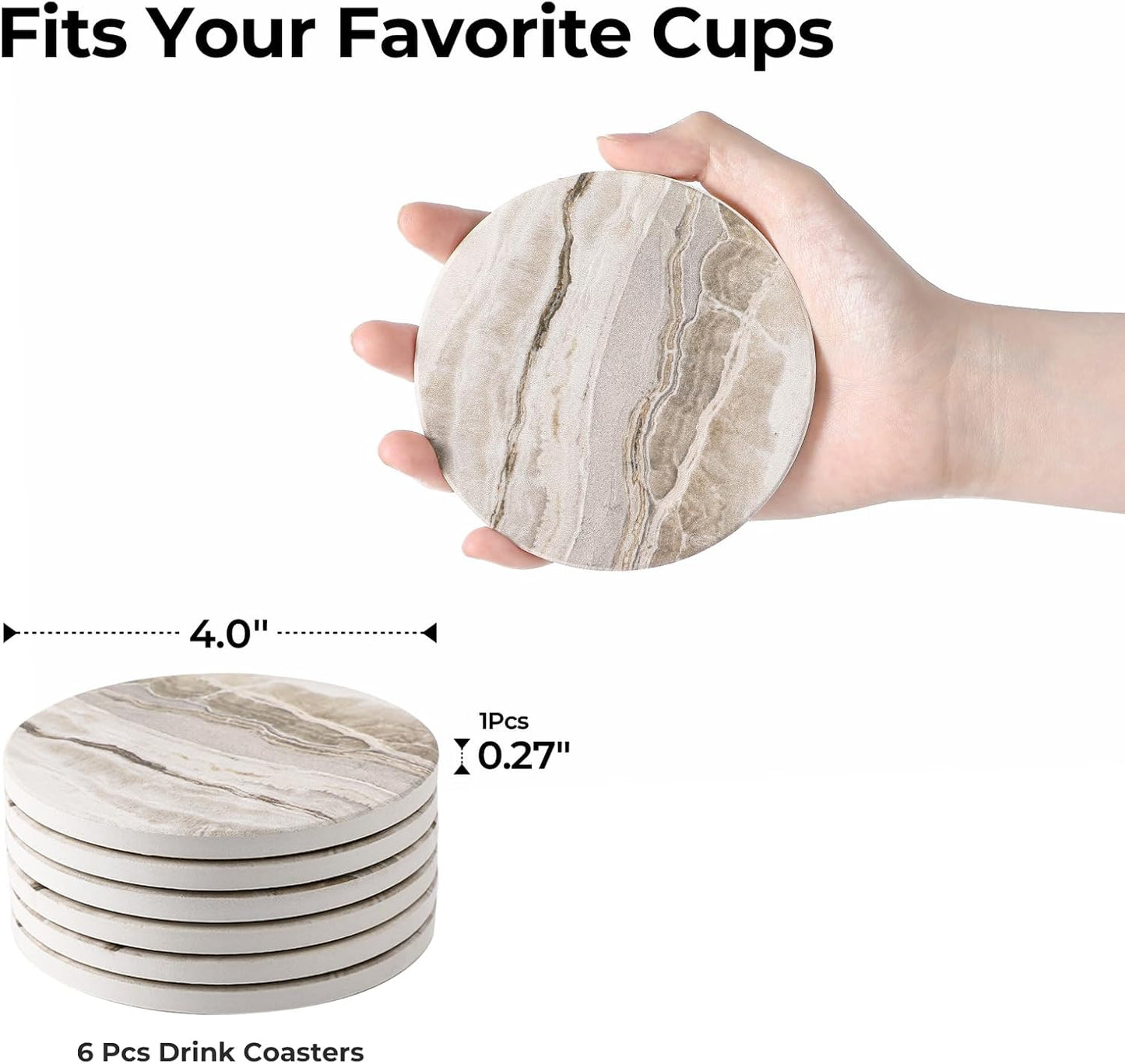 LIFVER Coasters Set of 6, Absorbent Drink Coasters, Marble Style Ceramic Stone Coaster for Drink Tabletop Protection, Modern Coaster Ideal for Home Decor Coffee Table House Warming Gifts