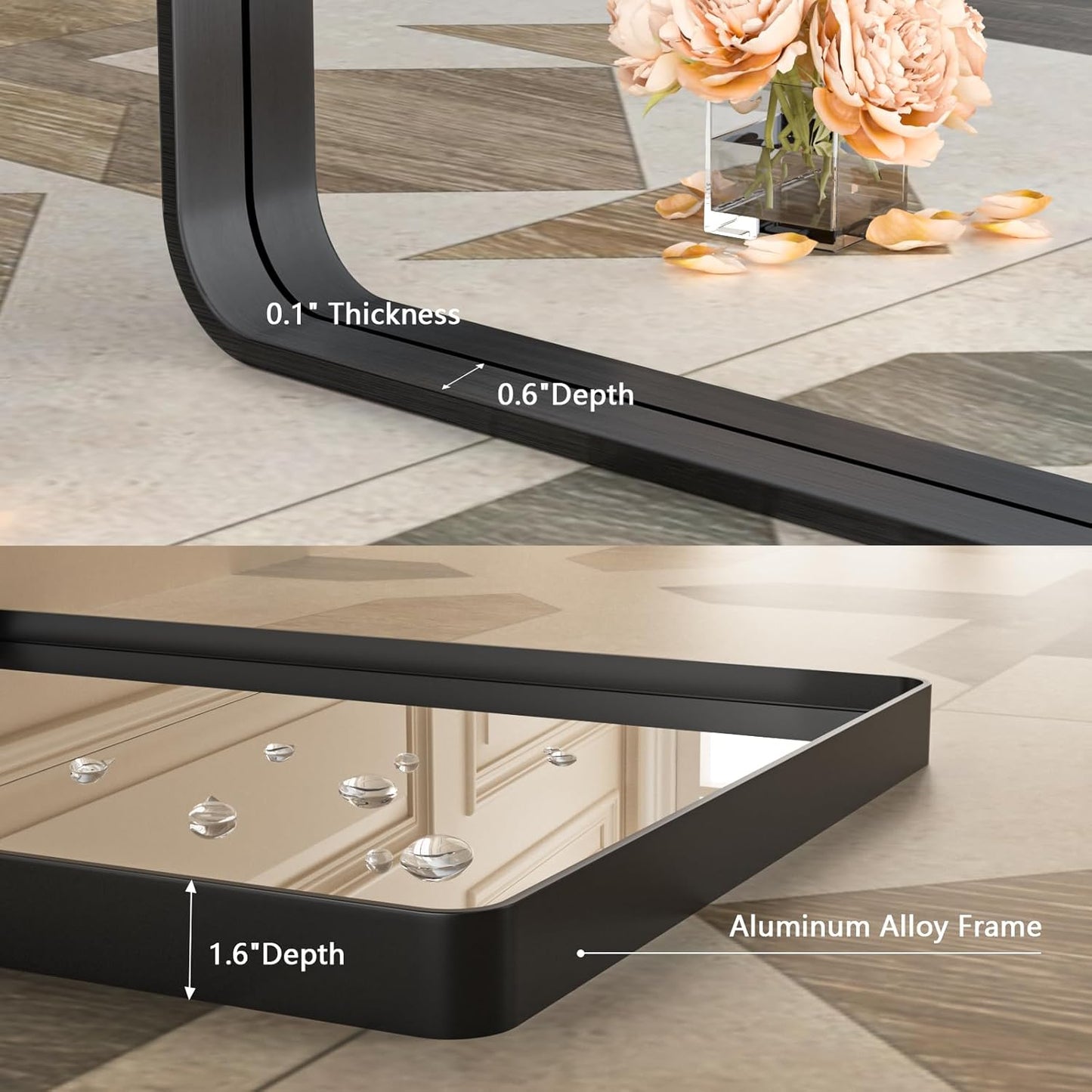 Black Mirror for Bathroom 40x32 Inch,Black Metal Frame Vanity Mirror for Wall,Rounded Corner Rectangle Matte Black Mirror,Tempered Glass,Anti-Rust (Horizontal/Vertical)