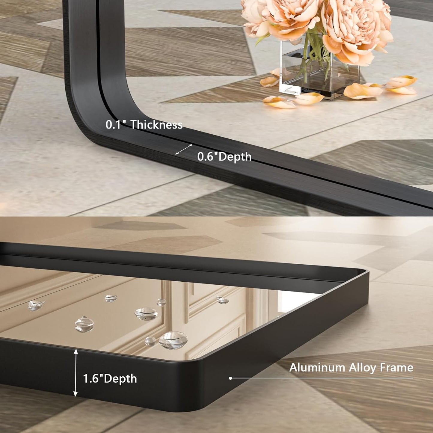 Black Metal Framed Bathroom Mirror 38X38 Inch,Matte Black Vanity Mirror,Tempered Glass,Round Corner,Farmhouse,Decorative Wall Mounted Rectangle Mirror