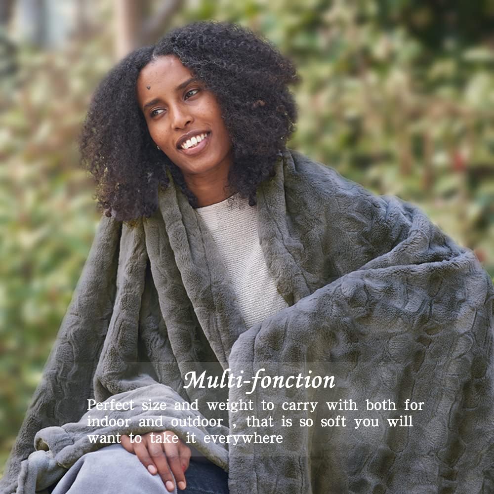 Krifey Faux Fur Throw Blanket, Super Soft Cozy Blanket, Luxury Fluffy Blanket Warm Plush Bed Throw Gray 50" x 60"