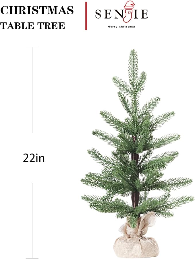 Tabletop Christmas Tree Artificial 24IN Realistic Mini PE Xmas Tree for Table Desk Home Christmas Decorations 2FT