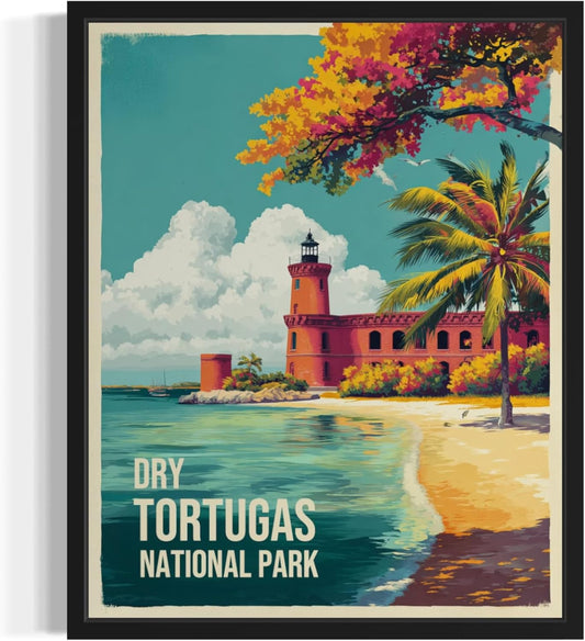 Dry Tortugas National Park Art Print Poster, Vintage Retro Pop Art Travel Wall Art Bedroom Bathroom Living Room Decor 185 (Dry Tortugas, 24 x 36 inches, Unframed)