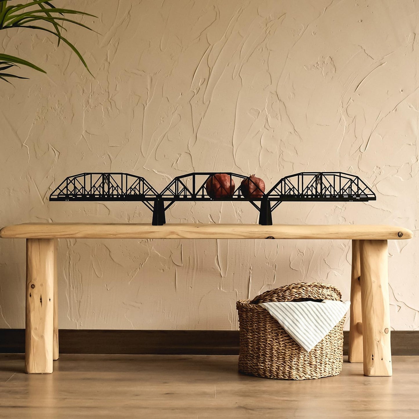 Metal Bridge Shelf – Iron Floating Shelf for Wall or Desk Use – Decorative Storage Rack for Books, Plants & Home Decor – Wall-Mounted or Tabletop Display (Trenton Black)