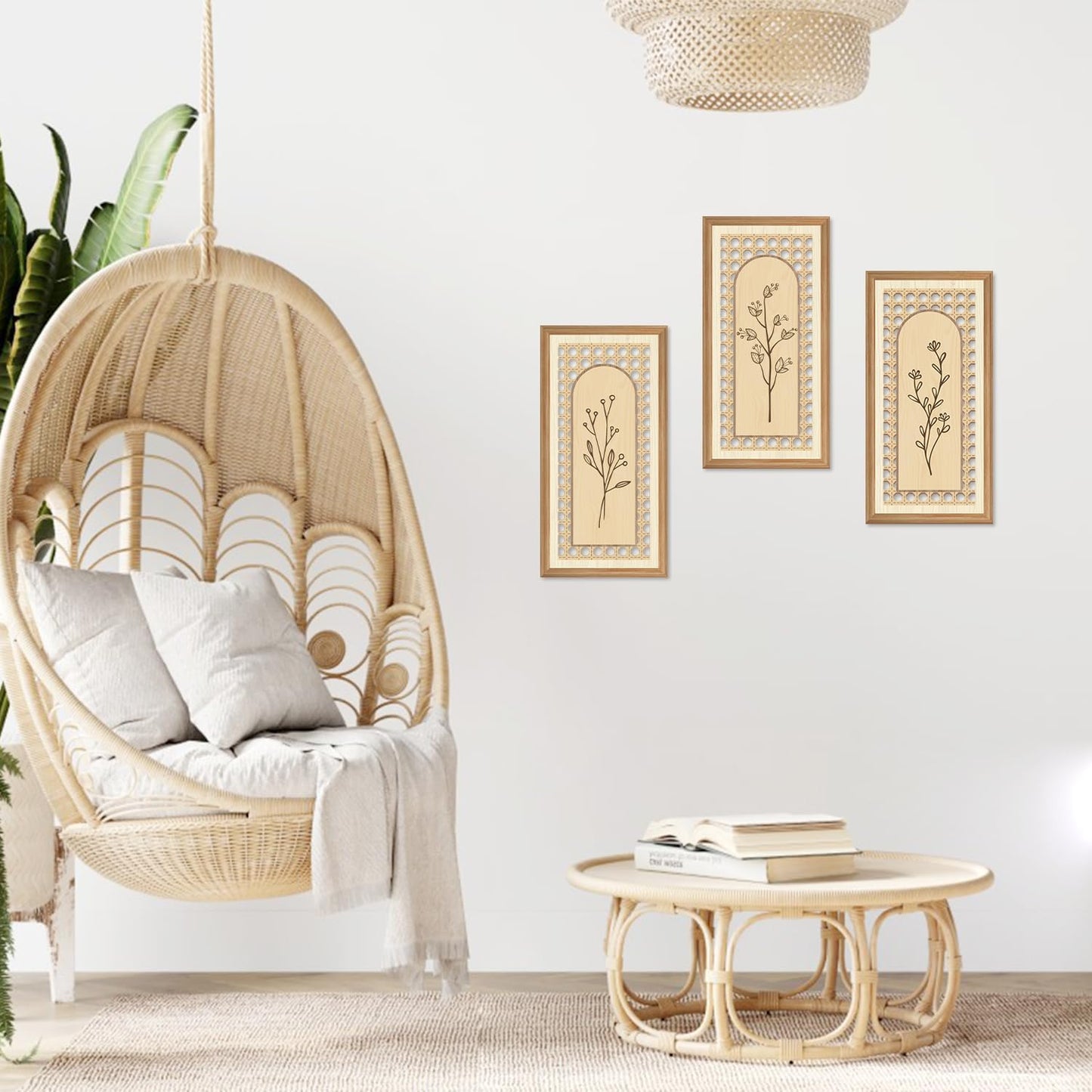 IARTTOP 3 Pcs Boho Wood Floral Arch Wall Art Nature Botanical Wood Wall Decor Bohemian Flower Artwork Minimalist Modern Wooden Hanging Decor for Farmhouse Living Room Bedroom Office 7.9 x15.8 Inch