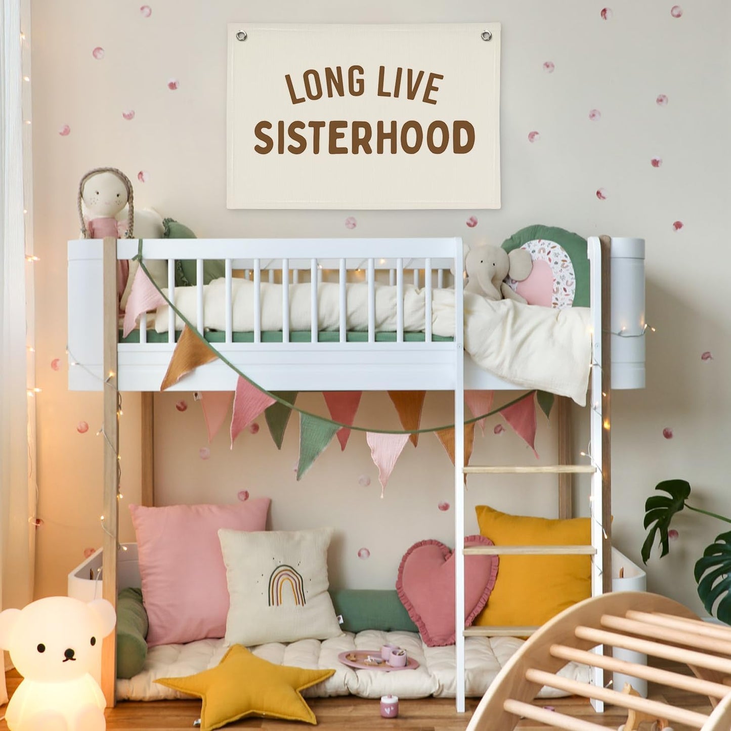 Girls Room Decor,Long Live Sisterhood Canvas Banner,Nursery Playroom Wall Decor for Girls Bedroom Toddler Decorations Teen Girls Room Decor,Twins Bedroom Decor Flag Canvas Banner 30x20 Inch