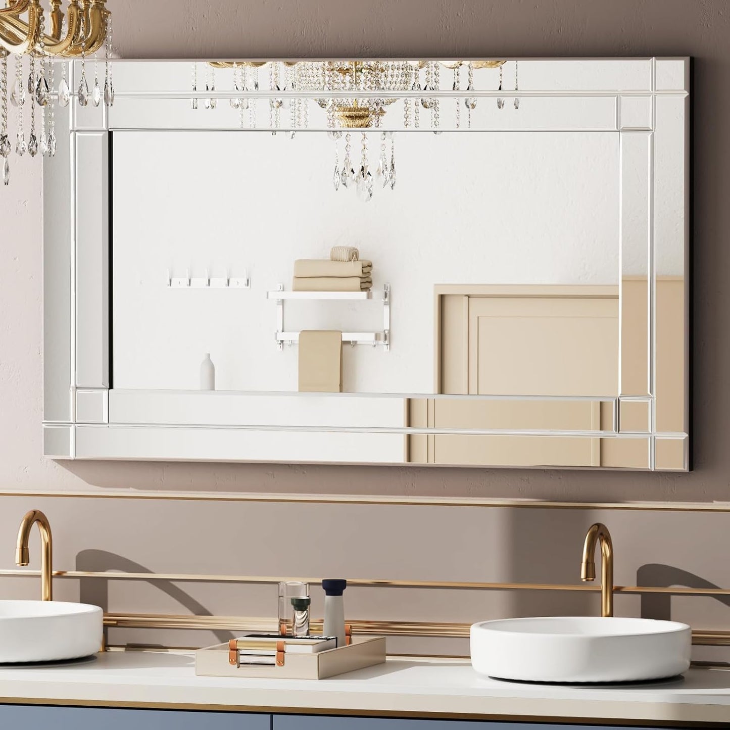 COOL2DAY 18" x 30"Frameless Rectangular Wall Mirror,Polished Beveled Edge Decorative Mirrors Modern Wall Decor Mirrors Silver Wall Mirror for Bathroom Vanity, Entryway and Living Room