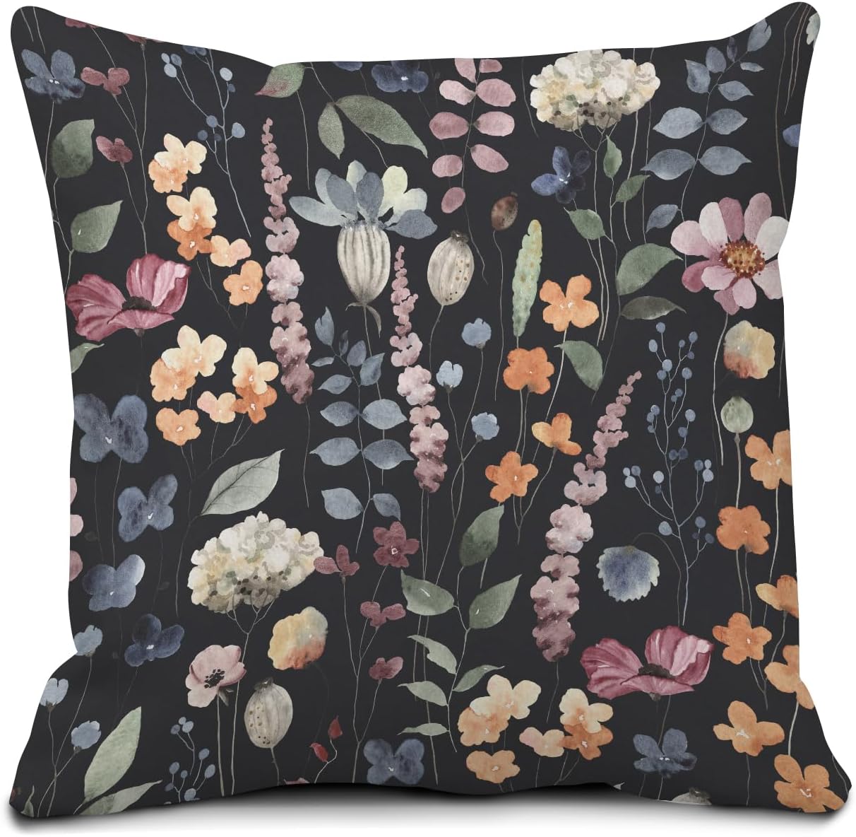 Decorative Throw Pillow Covers 18x18 Inch, Cute Home Decor for Living Room Outdoor Funny Pillowcase Polyester Cushion Case Black Floral